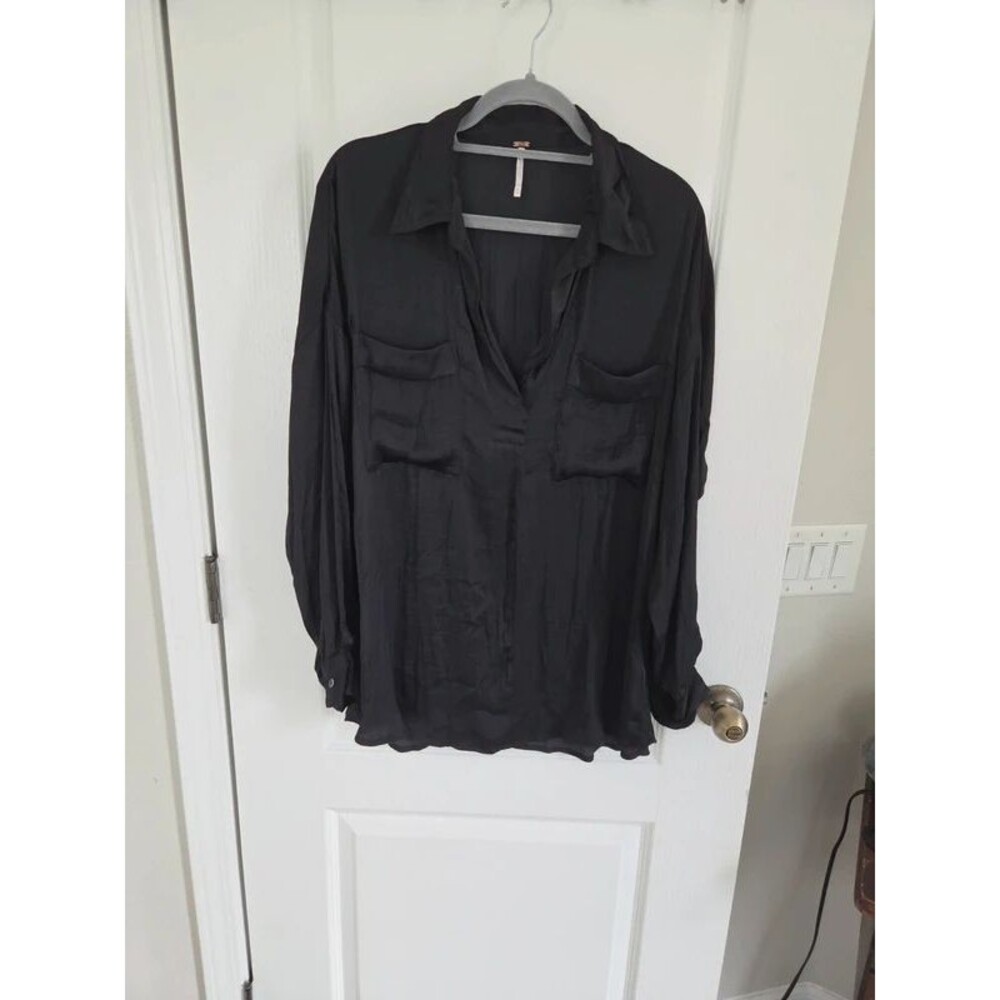 Free people black satin blouse